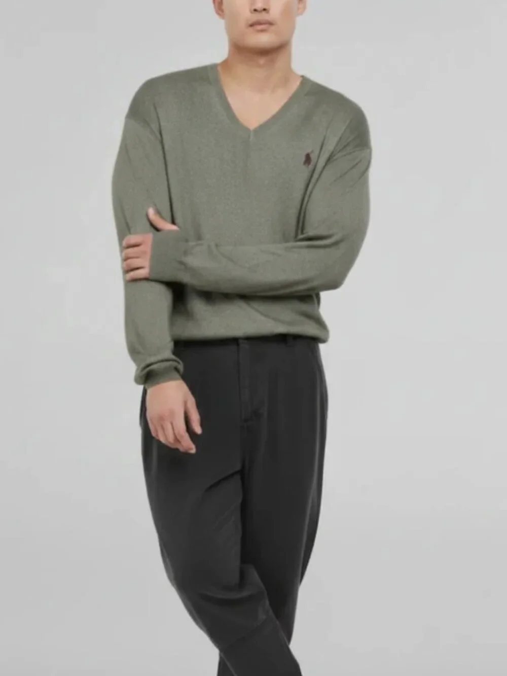 Polo Ralph Lauren Pima Cotton V-Neck Sweater Medium Sage Green